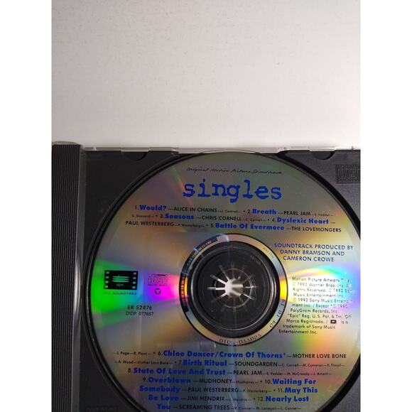 Singles Soundtrack CD 1992 Epic Grunge Alternative Rock Various Artists - Picture 2 of 3
